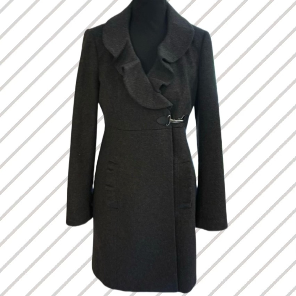 🧥 Tibi New York Classic Dark Grey Wool Blend Coat w/ Ruffled Collar - NBW!